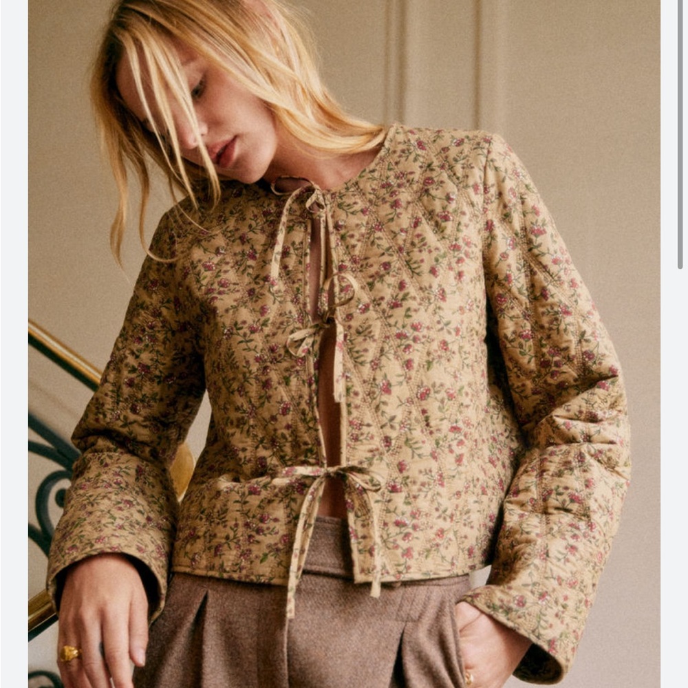 Sezane Paoline Jacket Organic cotton Floral Quilted Jacket